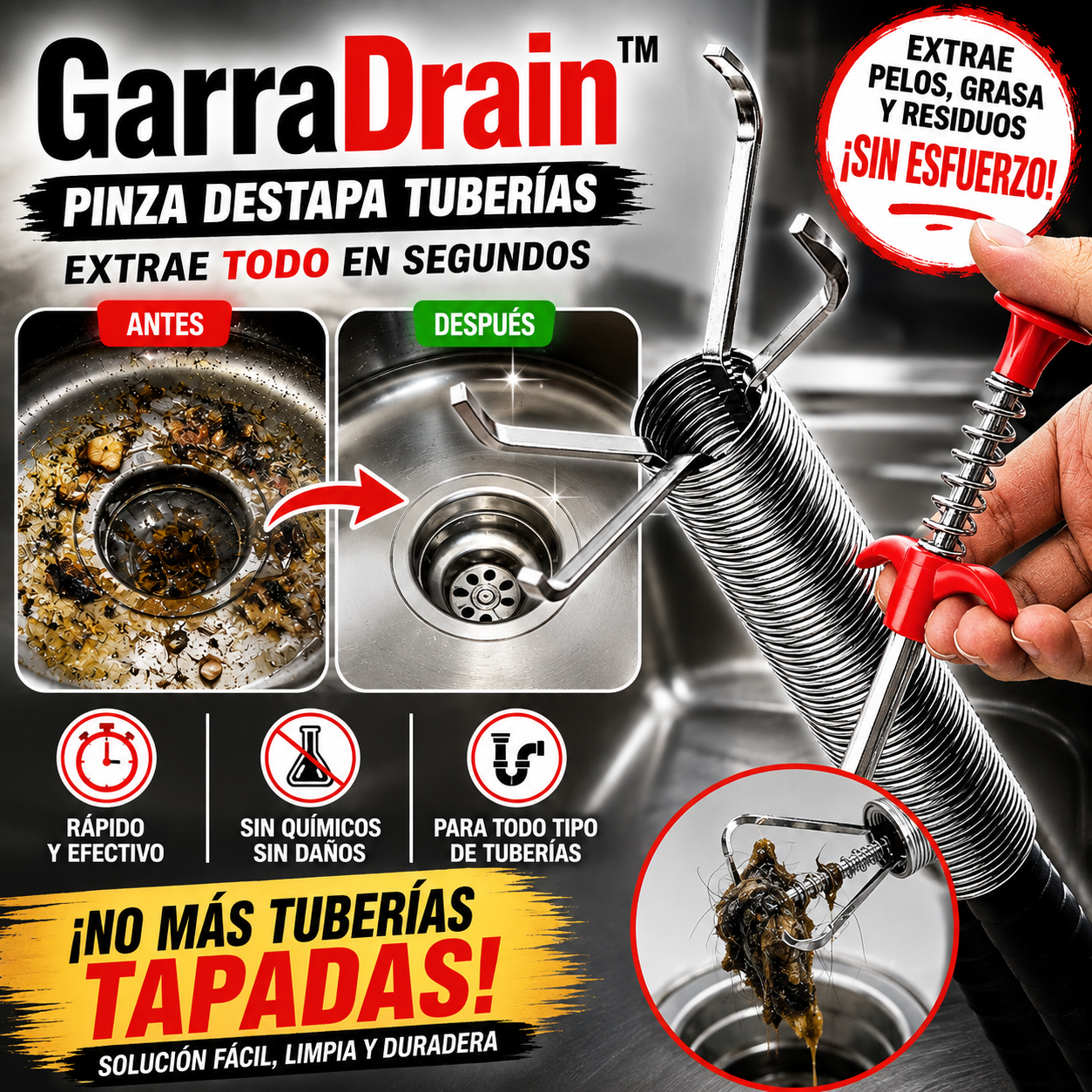 GarraDrain™ | Pinza Destapa Tuberías