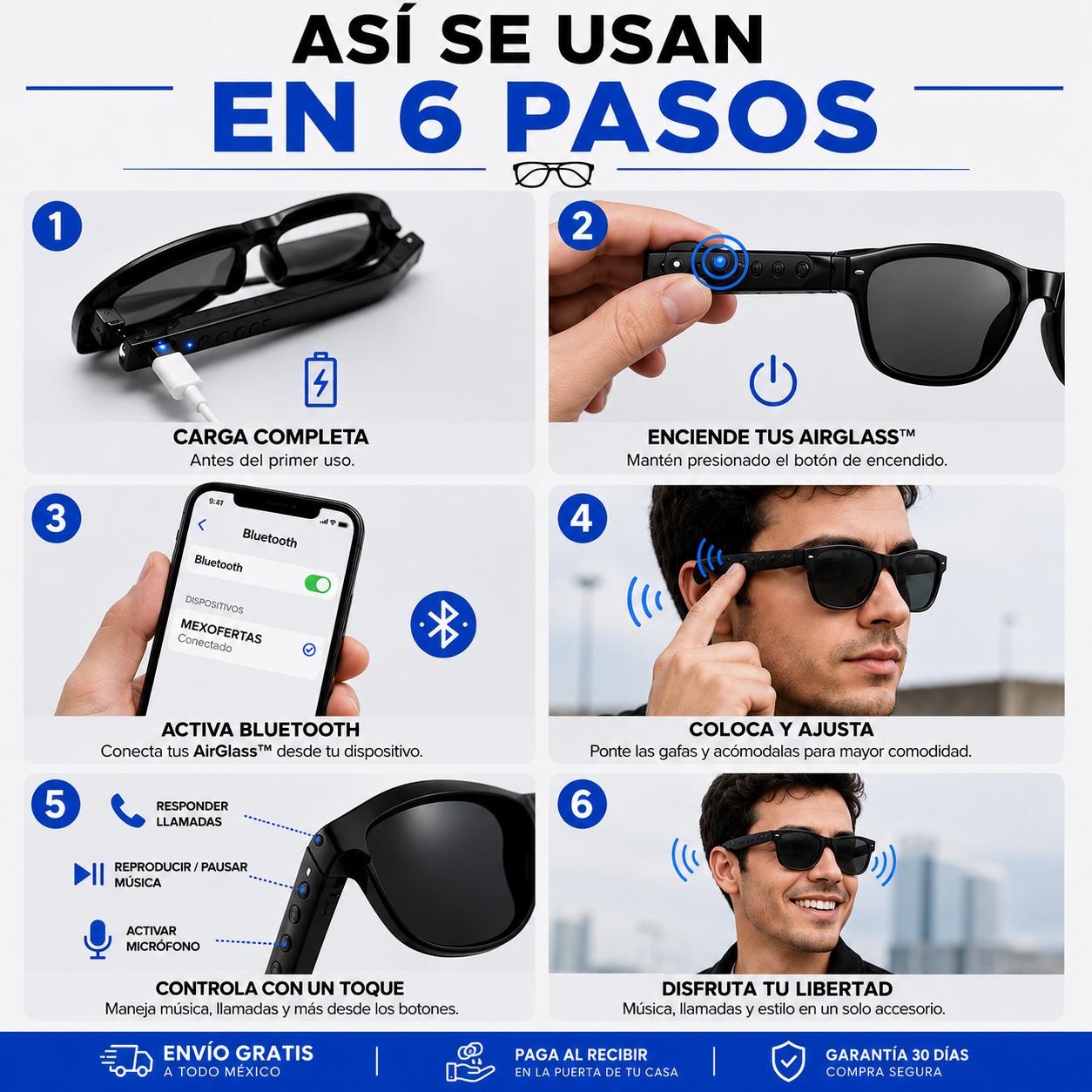 Gafas Auriculares Bluetooth y Micrófono AirGlass™