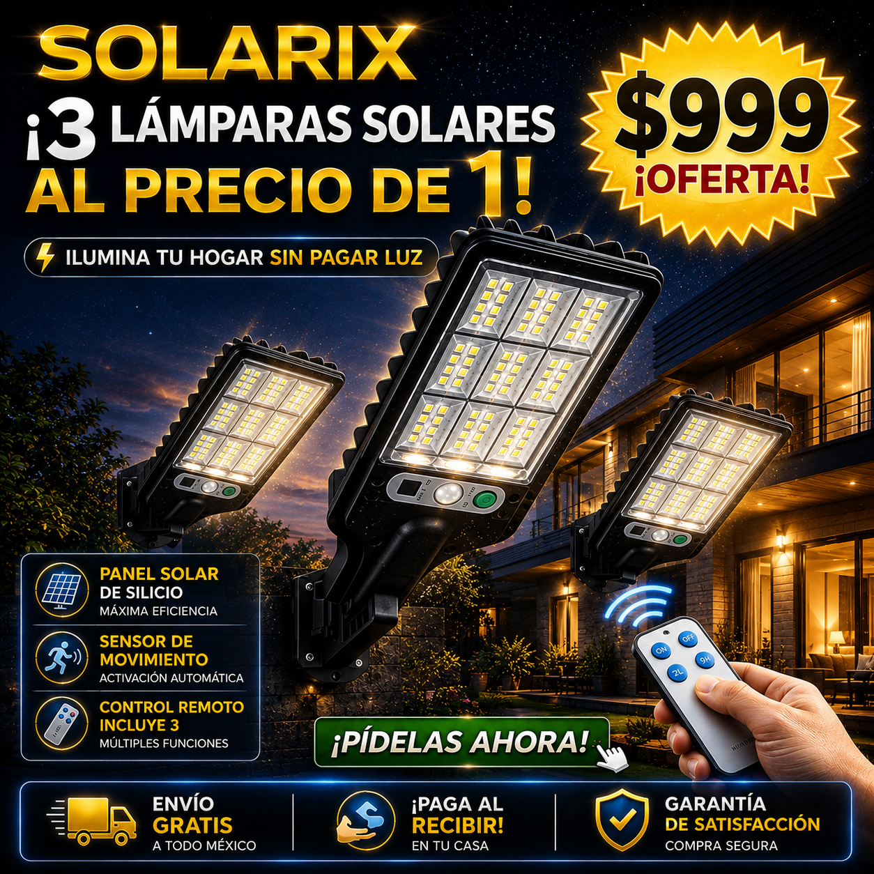SOLARIX™ | Mega Pack 3 Lámparas LED Solares