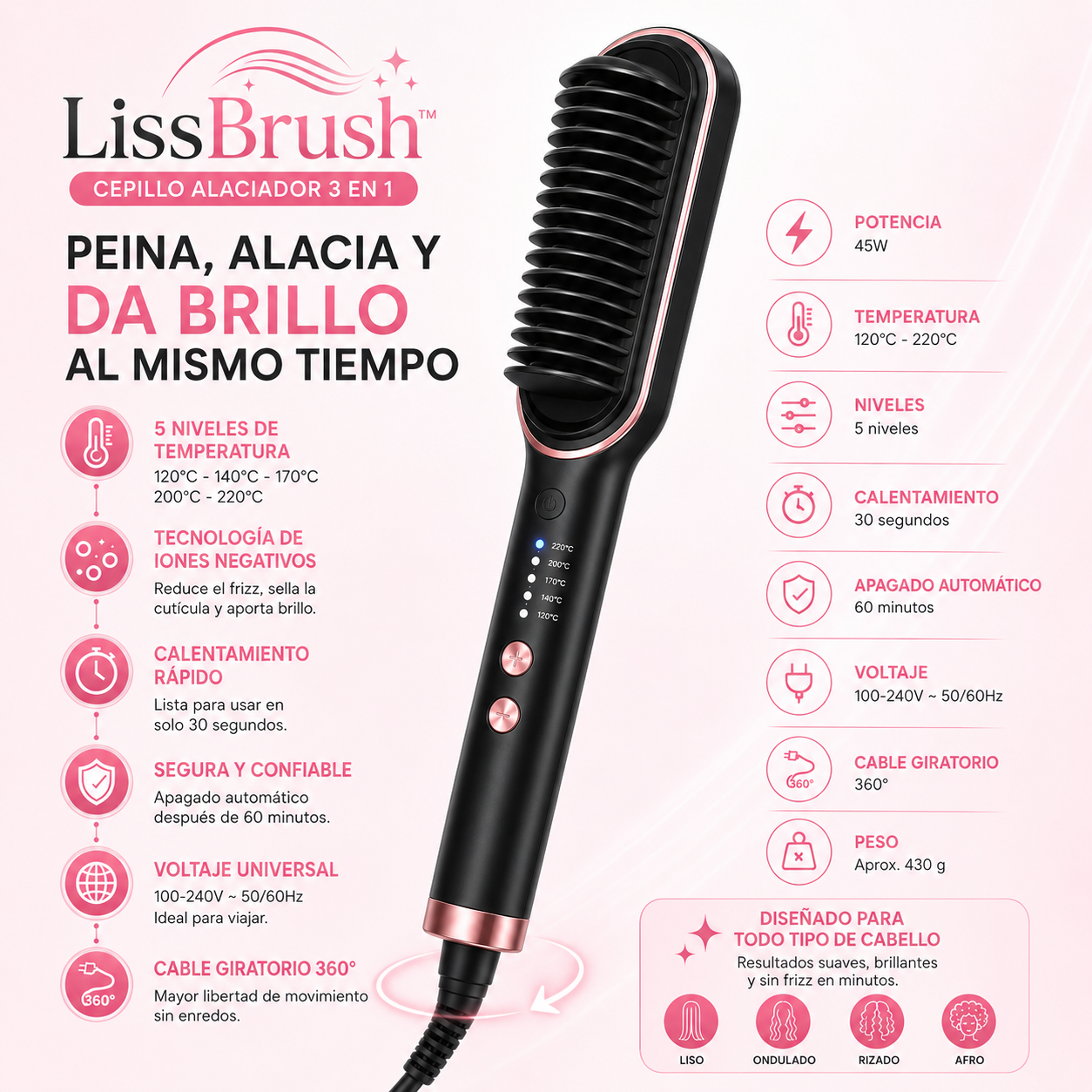 LissBrush™ | Cepillo Alaciador 3 en 1