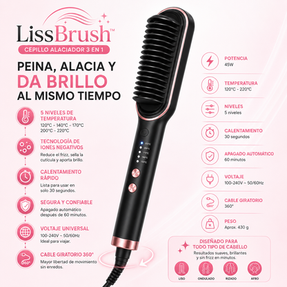 LissBrush™ | Cepillo Alaciador 3 en 1