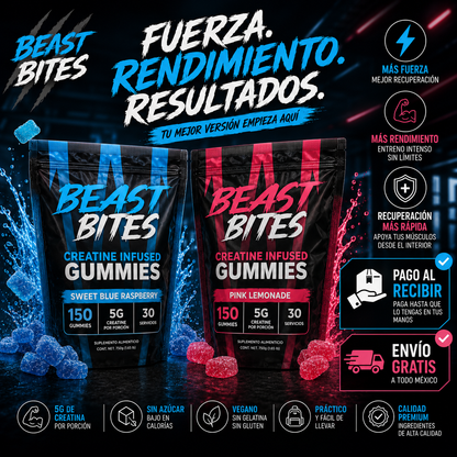 BEAST BITES™ | Gomitas de Creatina Sin Azúcar 150pz