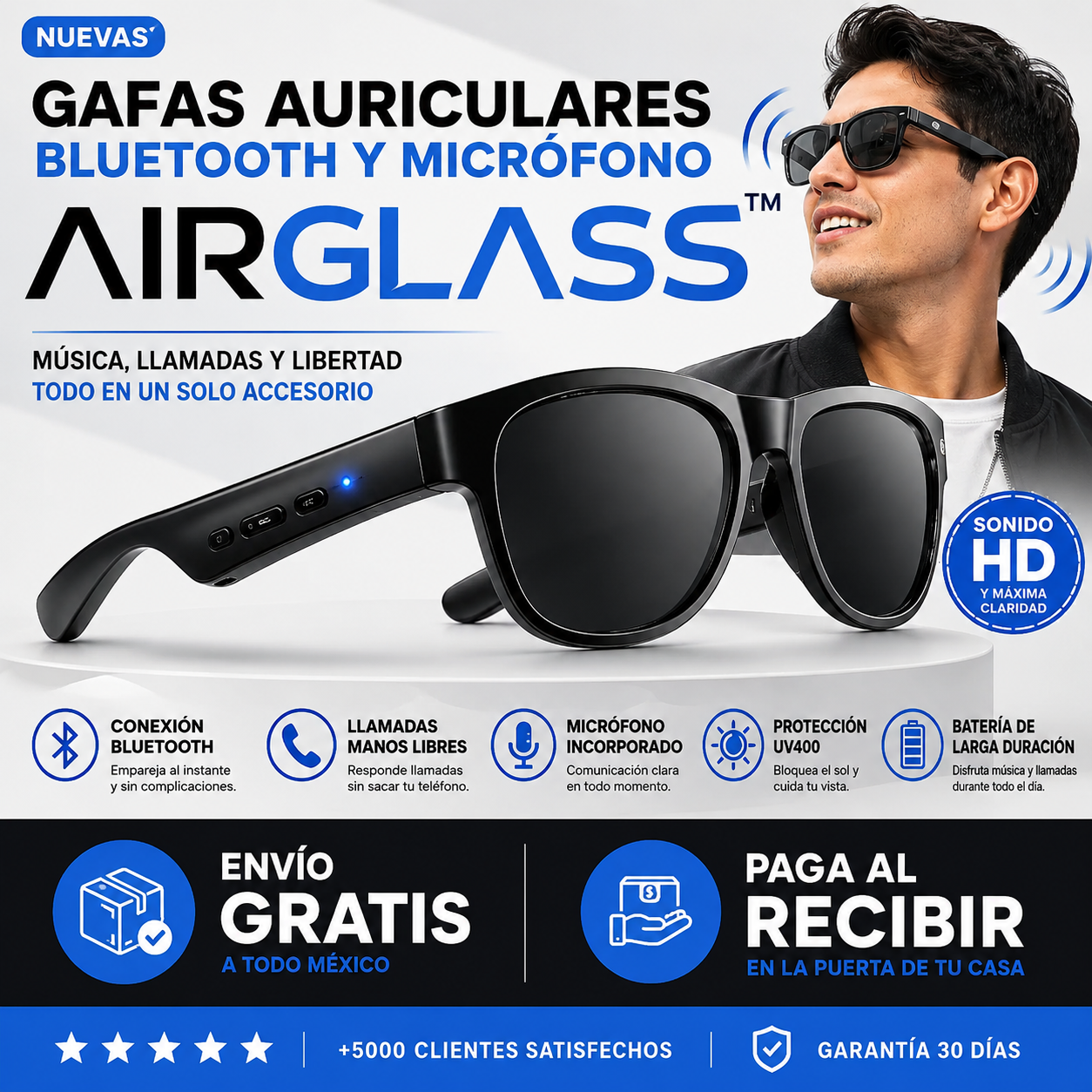 Gafas Auriculares Bluetooth y Micrófono AirGlass™