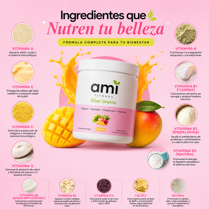 Ami Glow Greens Mango | Colágeno Con Probióticos