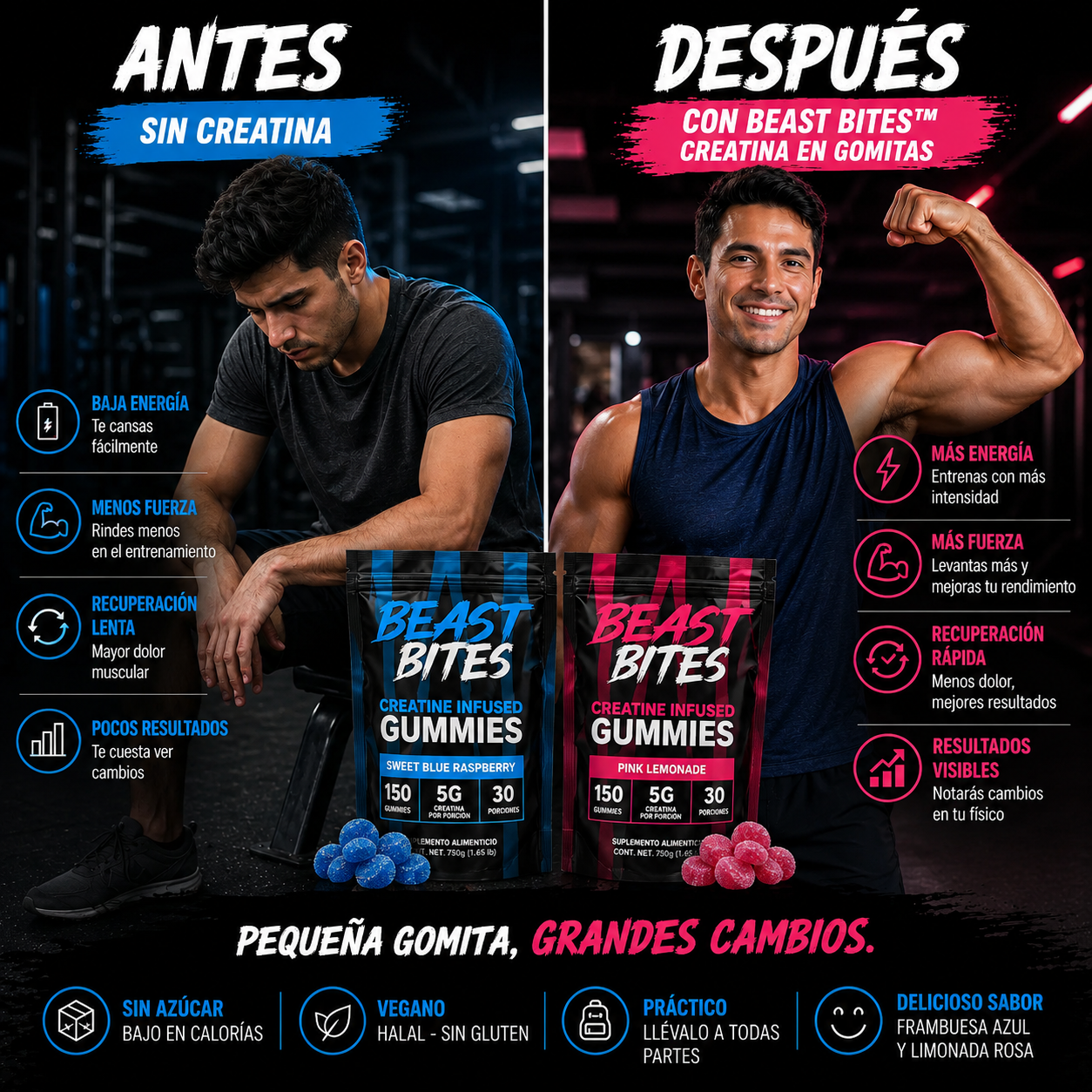 BEAST BITES™ | Gomitas de Creatina Sin Azúcar 150pz