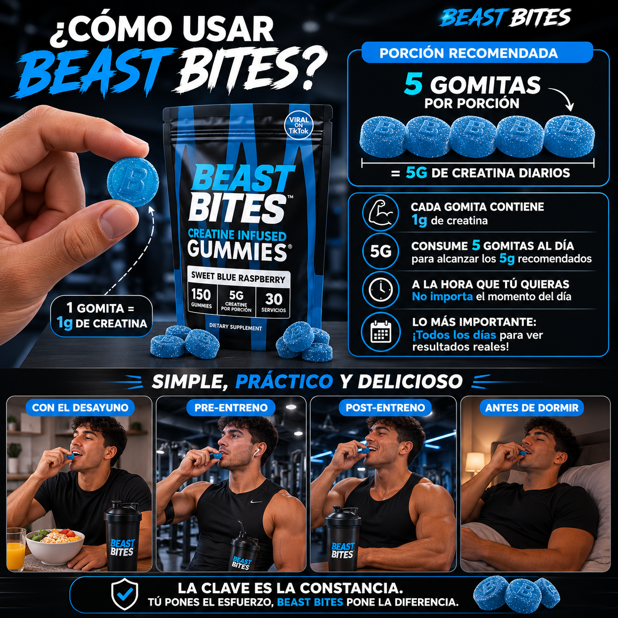 BEAST BITES™ | Gomitas de Creatina Sin Azúcar 150pz