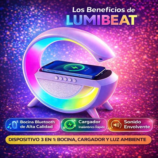 Bocina Bluetooth 3 en 1 Con Cargador Inalámbrico LUMIBEAT™